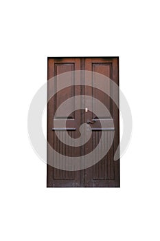 Wooden door isolated on white background.