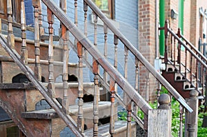 Outdoor wooden ladder in traditional house in Montreal