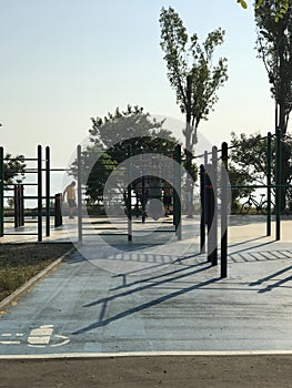 An outdoor workout center on the shores of Odessa, Ukraine