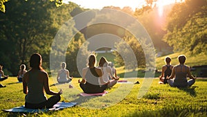 Outdoor Yoga Session at Sunset in Park