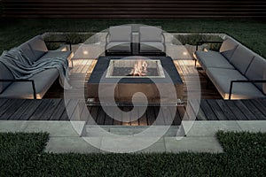 Outdoor zone for relax with burning fire pit