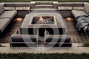 Outdoor zone for relax with burning fire pit photo