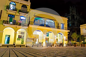 Outdoors cafe at night in Old Havana