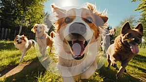 Outdoors dog breed summer background playful fun pets grass cute outside animal nature happy