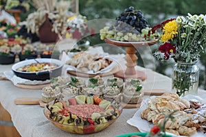 Outdoors fourchette table with traditional moldavian appetizers