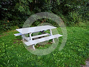 Outdoors Picnic Table made of  white painted wood