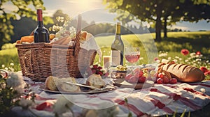 outdoors picnic with wine