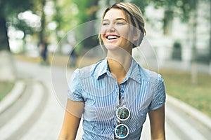 Outdoors portrait of beautiful young girl.