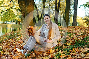 Outdoors portrait of colorful clothed gorgeous fall fashion girl