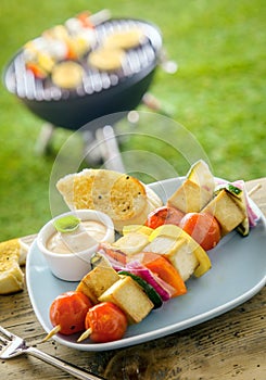 Outdoors Summer smoked tofu bbq on a table