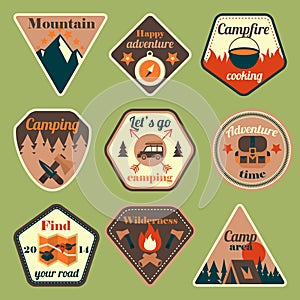 Outdoors tourism camping flat badges set