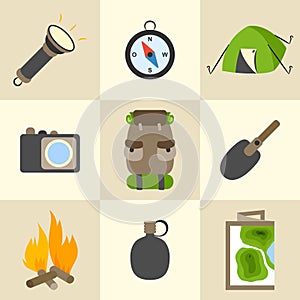 Outdoors tourism camping icons set