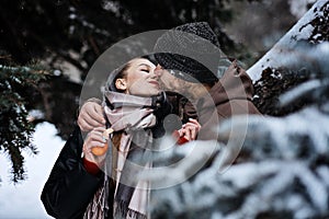 Outdoors Valentines Day Date Ideas for Couples. Winter love story. Cold season dating for couples. Young couple in love