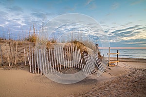 Outer Banks Dunes Erosion Fencing Sand Ocean and Sky