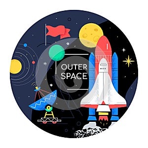 Outer space - colorful flat design style web banner