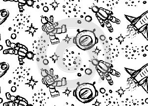 Outer Space Doodle pattern. Hand drawn set of space icon