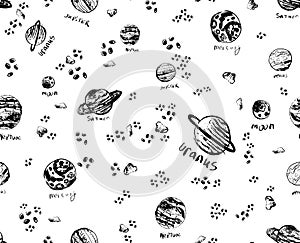 Outer Space Doodle pattern. Hand drawn vector illustration