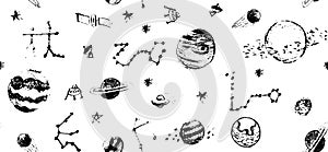 Outer Space Doodle pattern. Hand drawn vector illustration