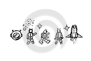 Outer Space Doodle Vector Illustration Set. Hand drawn vector illustration