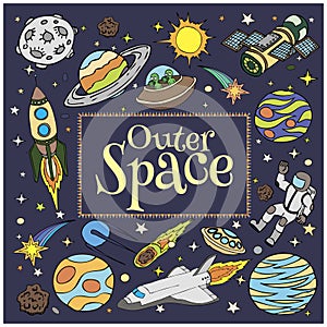 Outer Space doodles, symbols and design elements
