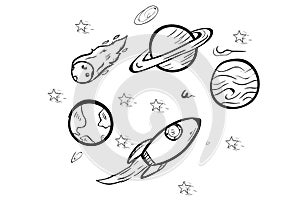 Outer space meteor rocket planet