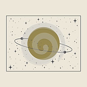 Outer space with saturn planet illustration card