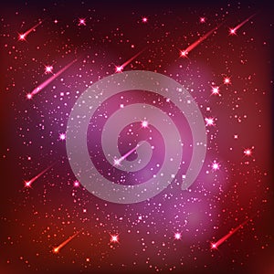 Outer space, stars and universe red background