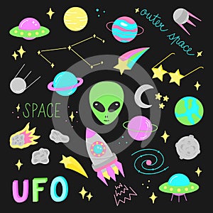Outer space vector illustration set