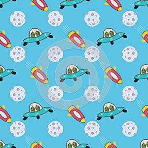 Outer space vector seamless pattern design on blue background