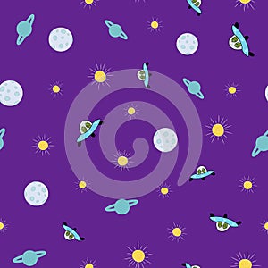 Outer space vector seamless pattern on purple