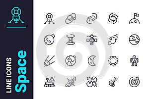 Outer and unknown space icons set