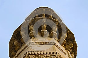 Outer view of Ek Minar Ki Masjid Mosque, built by Bahadur Shah 1526-36 AD on a high plinth has a single minaret. Champaner, Gu