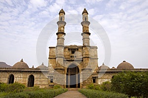 Outer view of Jami Masjid , dates to 1513, UNESCO protected Champaner - Pavagadh Archaeological Park, Gujarat, India