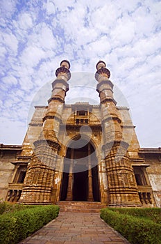 Outer view of Jami Masjid Mosque, UNESCO protected Champaner - Pavagadh Archaeological Park, Gujarat, India.