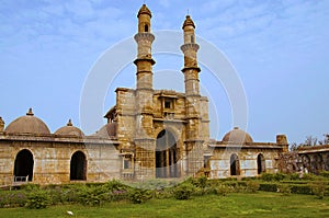 Outer view of Jami Masjid Mosque, UNESCO protected Champaner - Pavagadh Archaeological Park, Gujarat, India. Dates to 1513 AD