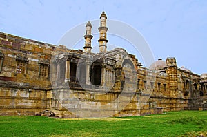 Outer view of Jami Masjid Mosque, UNESCO protected Champaner - Pavagadh Archaeological Park, Gujarat, India. Dates to 1513 AD