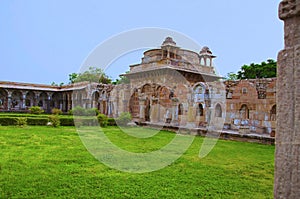 Outer view of a large dome built over a podium, Jami Masjid Mosque, UNESCO protected Champaner - Pavagadh Archaeological Park, G