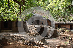 Outer view of Panhalekaji Cave Complex, situated on the right bank of mountain stream Kotjai, Dapoli