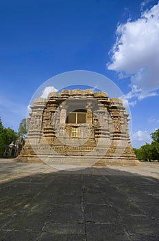 Outer view of the Sun Temple on the bank of the river Pushpavati. Built in 1026 - 27 AD, Modhera village of Mehsana district, Guj