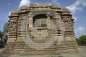 Outer view of the Sun Temple on the bank of the river Pushpavati. Built in 1026 - 27 AD during the reign of Bhima I of the