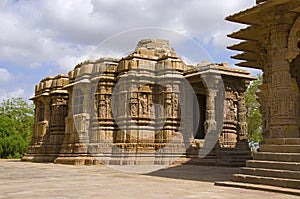 Outer view of the Sun Temple. Built in 1026 - 27 AD during the reign of Bhima I of the Chaulukya dynasty, Modhera, Mehsana, Gujar