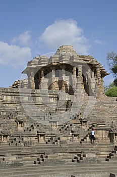 Outer view of the Sun Temple. Built in 1026 - 27 AD during the reign of Bhima I of the Chaulukya dynasty, Modhera village of