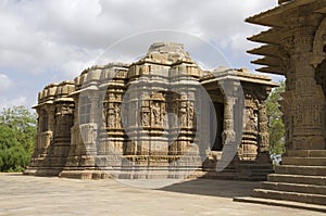 Outer view of the Sun Temple. Built in 1026 - 27 AD during the reign of Bhima I of the Chaulukya dynasty, Modhera village of