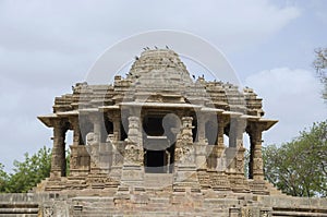 Outer view of the Sun Temple. Built in 1026 - 27 AD during the reign of Bhima I of the Chaulukya dynasty, Modhera village of
