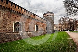 The Outer Wall of Castello Sforzesco (Sforza Castle) in Milan