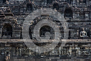 Outer wall detail of Borobudur temple, Java, Indonesia