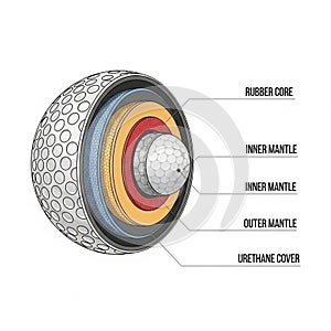 The outermost layer is a urethane cover with a dimpled pattern