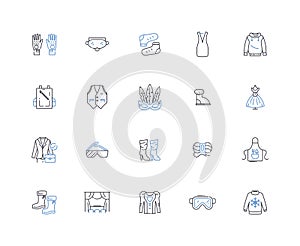 Outfitting line icons collection. Gear, Clothing, Accessories, Attire, Dressing, Ensemble, Equipment vector and linear