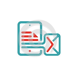 Outgoing mail icon on tablet laptop vector illustration.