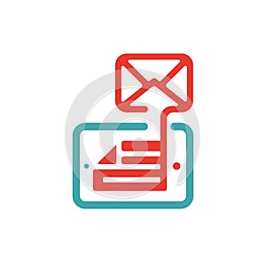 Outgoing mail icon on tablet laptop vector illustration.